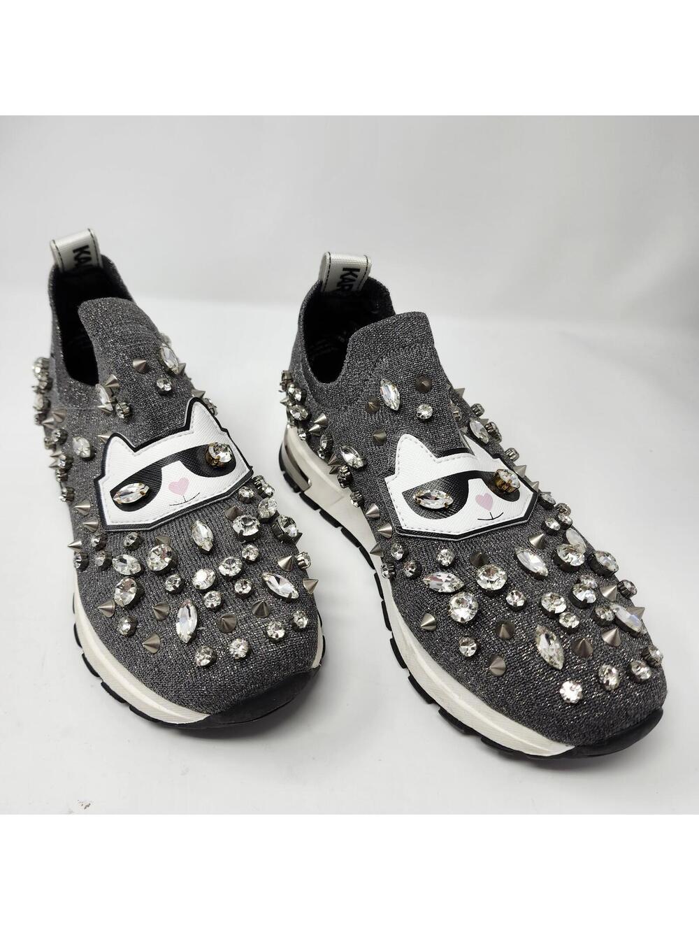 Karl Lagerfeld Paris Rhinestone Cat Slip On Sneakers 6.5